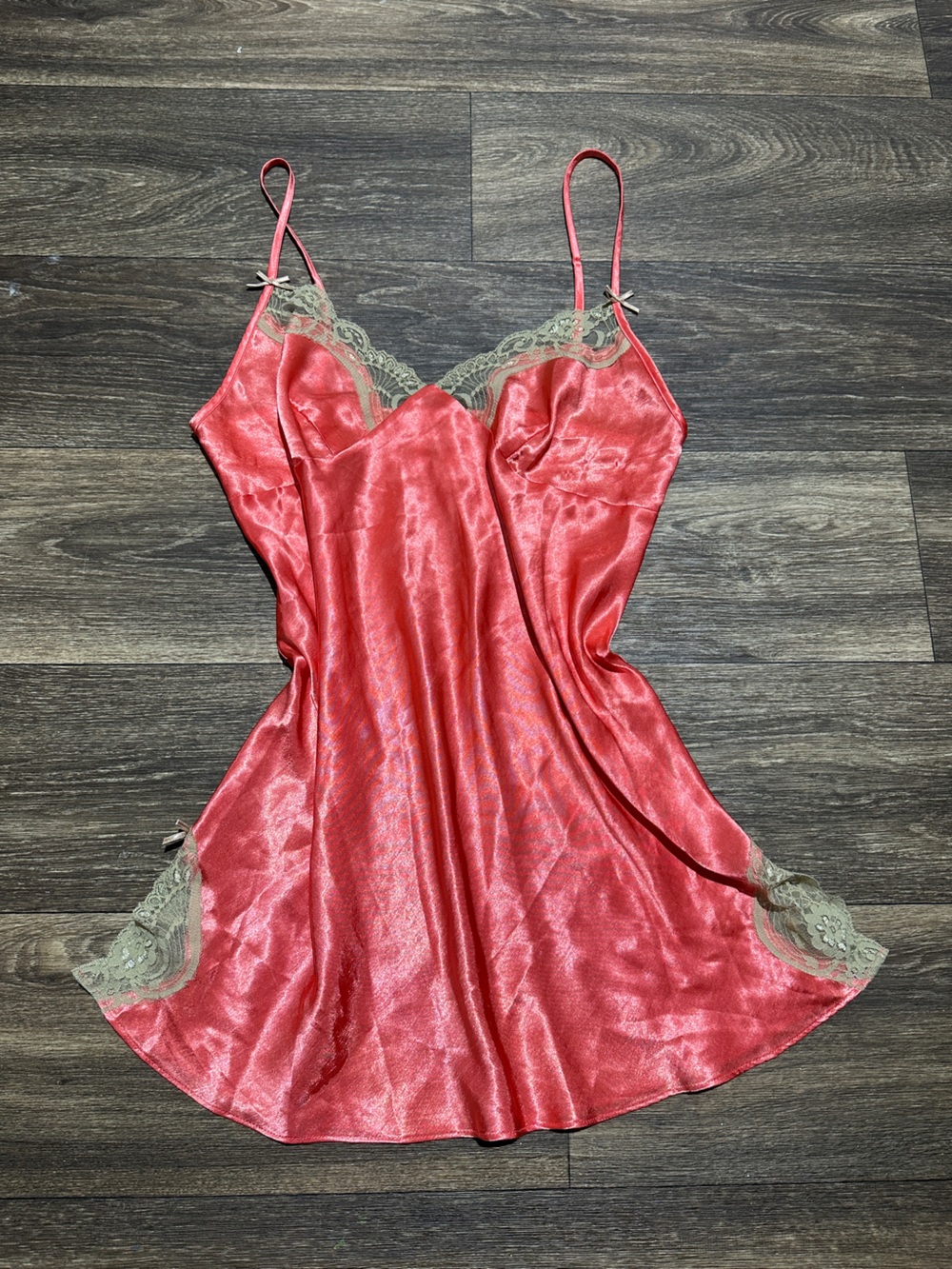 No Boundaries Coral Pink Satin Slip with Cream Lace Trim